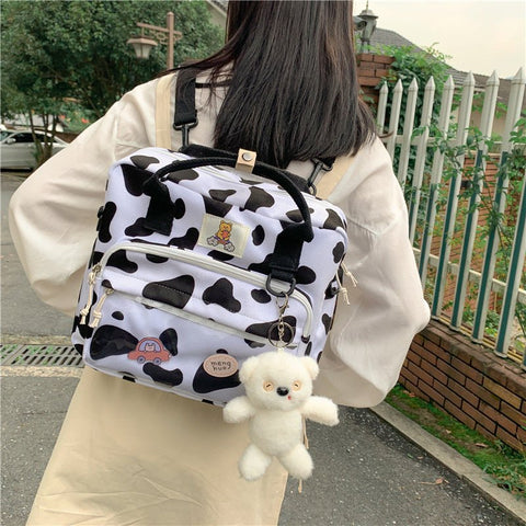 Girl Cow Pattern School Bag Japanese Multi-function Student Backpack - seeitheretoday