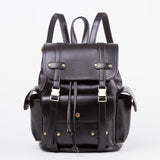 Vintage Leather Backpack Women Fashion Big Drawstring Backpack School Travel Bag - seeitheretoday